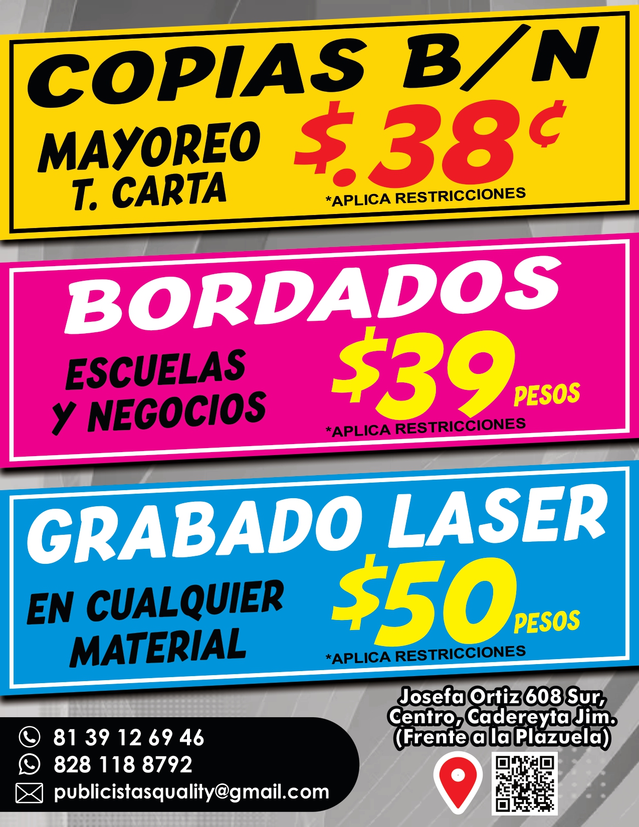 Copias B/N, Bordados, Grabado Láser